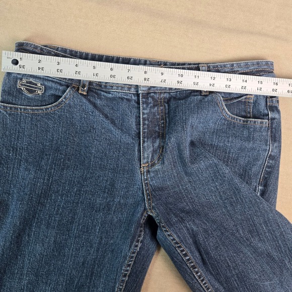 Harley Davidson Womens Blue Rhinestone Embellished Bootcut Jeans Medium Wash 10 - Picture 4 of 12